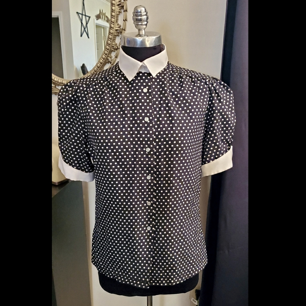 Vintage Lady Manhattan Polka-Dot Blouse